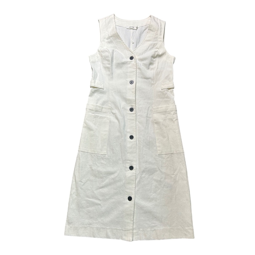 MOD REF The Ann Midi Dress Cream Womens Small Sleeveless Cotton Utility Pockets